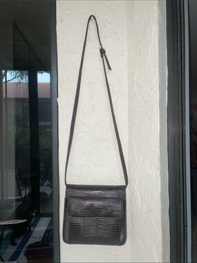 Vintage Easy Spirit Lizard-Embossed Brown Crossbody Bag